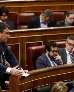 Aitor Esteban, portavoz del PNV, durante su intervención en la sesión de control al Gobierno en el Pleno del Congreso de los Diputados. E.P.