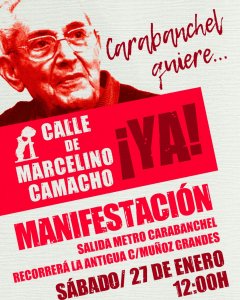 Cartel de la manifestación para reclamar una calle en Madrid para el sindicalista Marcelino Camacho.