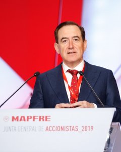 El presidente de Mapfre, Antonio Huertas, durante la junta e accionistas de la aseguradora.
