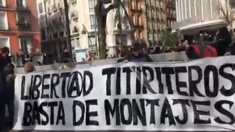 Imagen de la protesta de este domingo en la plaza Tirso de Molina (Madrid)