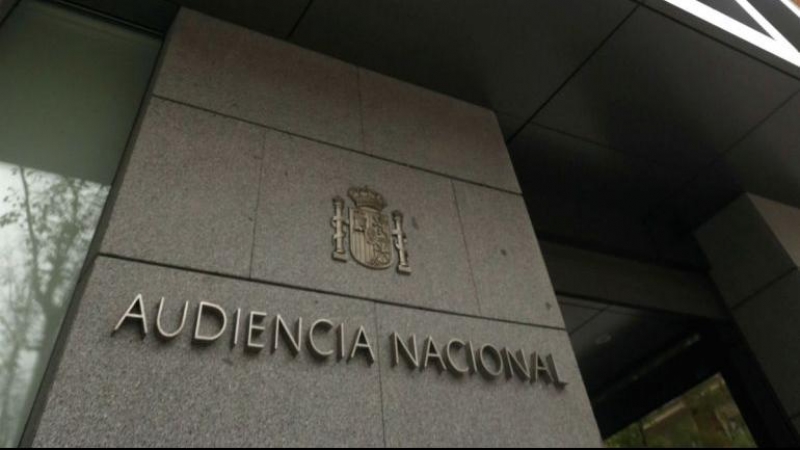 Rótulo de la Audiencia Nacional a la entrada de la sede de los tribunales en Madrid. E.P.