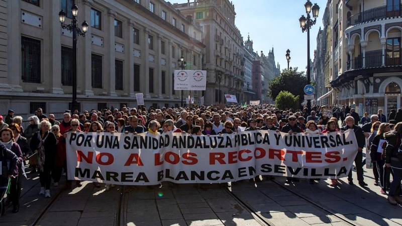 Pancarta de la manifestación de la marea blanca en Sevilla.- EFE