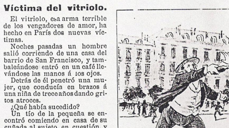 Noticia sobre una víctima del vitriolo publicada en la revista 'El Suceso Ilustrado' en 1901.