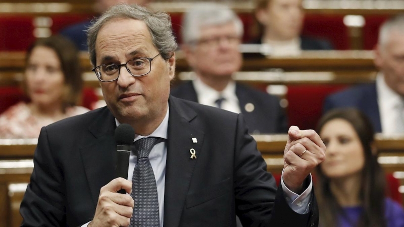 12/02/2020.- El presidente de la Generalitat, Quim Torra, durante la sesión de control al Govern en el pleno del Parlament. EFE/Andreu Dalmau