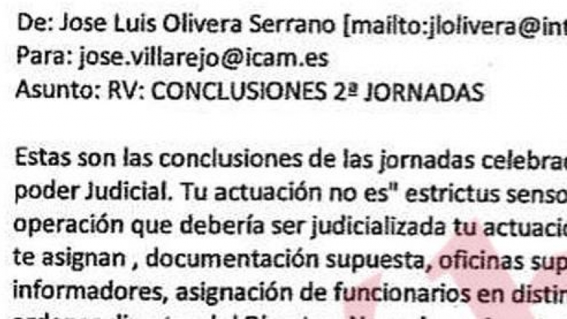 En este correo que también consta en el sumario de 'Tándem', el comisario José Luis Olivera instruye a su compañero Villarejo sobre por qué no es un agente encubierto.
