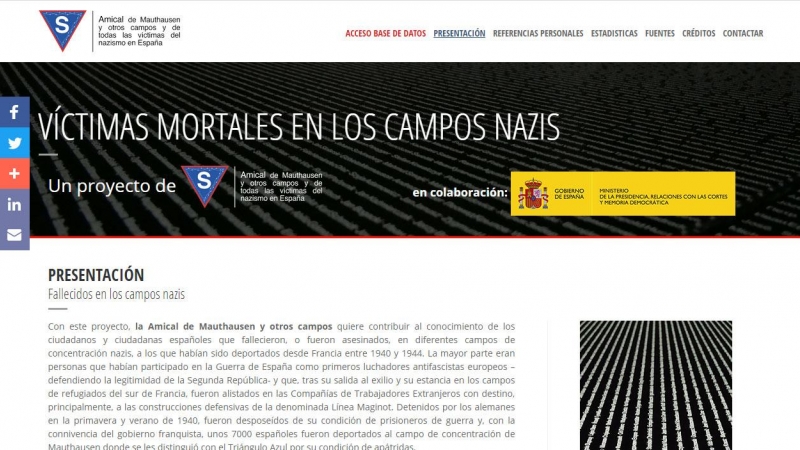 Página principal de la web https://fallecidosenloscamposnazis.org/