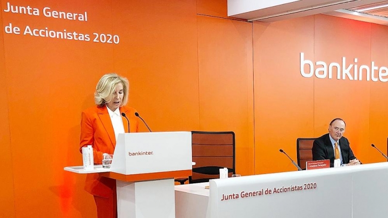 La consejera delegada de Bankinter, María Dolores Dancausa, en su intervención en la junta de accionistas del banco. E.P.