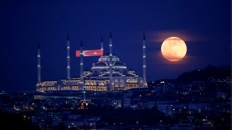 La Luna de flores sobre la Mezquita Camlica en Estambul. REUTERS / Umit Bektas