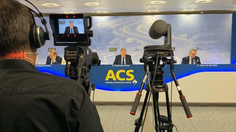 Florentino Pérez, en la junta de accionistas de ACS celebrada de forma telematica debido a la crisis del coronavirus.
