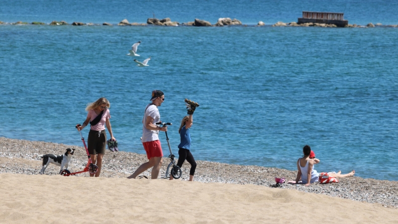 Banyistes a una platja de Barcelona aquesta setmana. ACN / MIQUEL CODOLAR