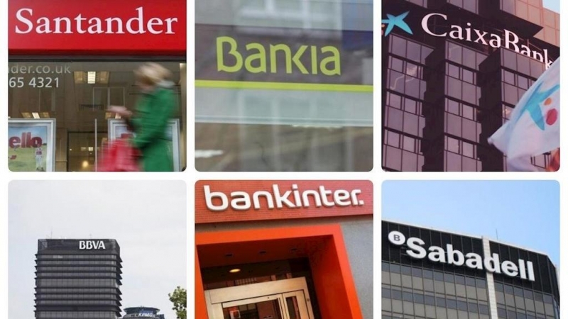Montaje de los logos de los seis bancos cotizados en España. E.P.