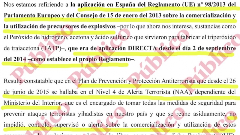 Fragmento de las conclusiones de la defensa de las víctimas del 17-A sobre el incumplimiento por España del reglamento de la UE sobre comercialización de precursores de explosivos.