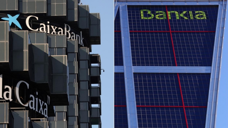 Las sedes de Caixabank y de Bankia en Madrid. EFE/REUTERS
