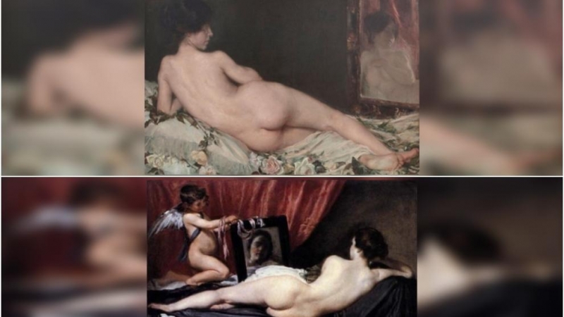 Comparación entre 'Desnudo femenino' de Aurelia Navarro y 'La venus del espejo', de Diego Velázquez.