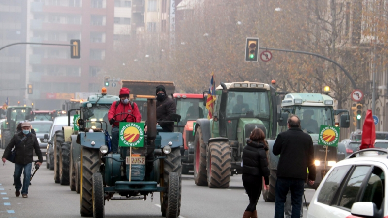Alguns dels tractors que han participat a la tractorada d'UP a Lleida.