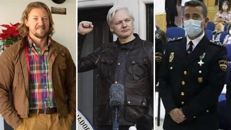 David Morales, propietario de UC Global, Julian Assange, creador de Wikileaks, e Ignacio Oliva, dueño de Hispa Exportaciones Deluxe.