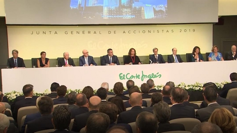 El consejo de administración de El Corte Inglés, con su presidenta Marta Álvarez, en la junta de accionistas de 2019. E.P.