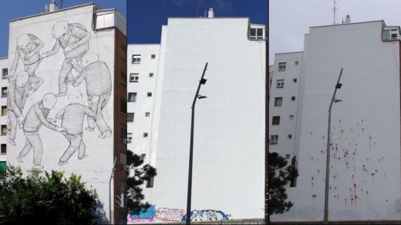 El mural del artista urbano fue borrado por los vecinos y ha aparecido con disparos de armas de 'paintball'.