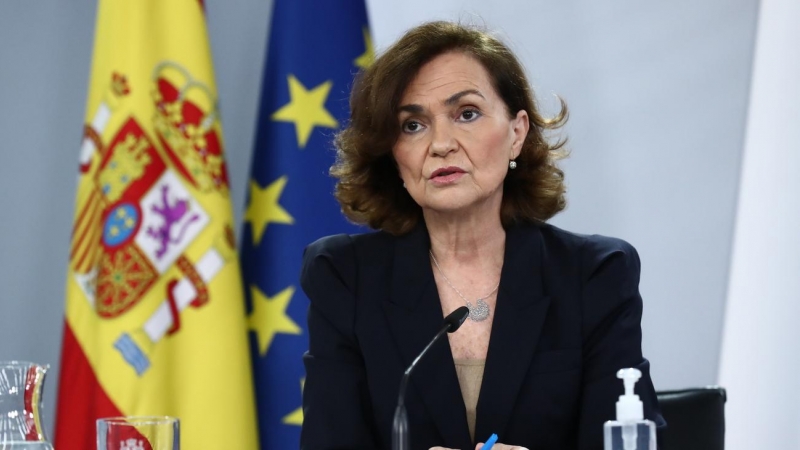 La vicepresidenta primera del govern espanyol, Carmen Calvo, aquest 16/2/2021 a La Moncloa.