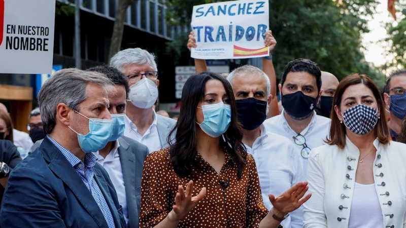 11/06/2021. Imagen de archivo de la presidenta de Ciudadanos, Inés Arrimadas, en una concentración contra los indultos, este viernes en Barcelona. - EFE