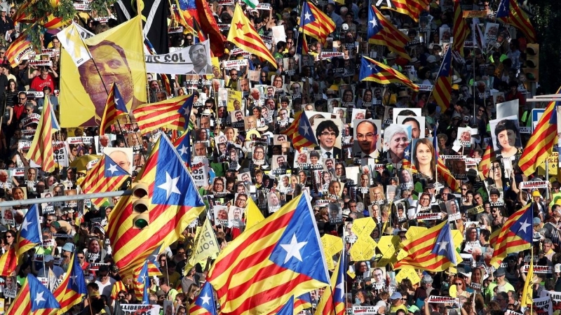 Manifestación por la libertad de los políticos presos catalanes, en Barcelona, en julio de 2018.