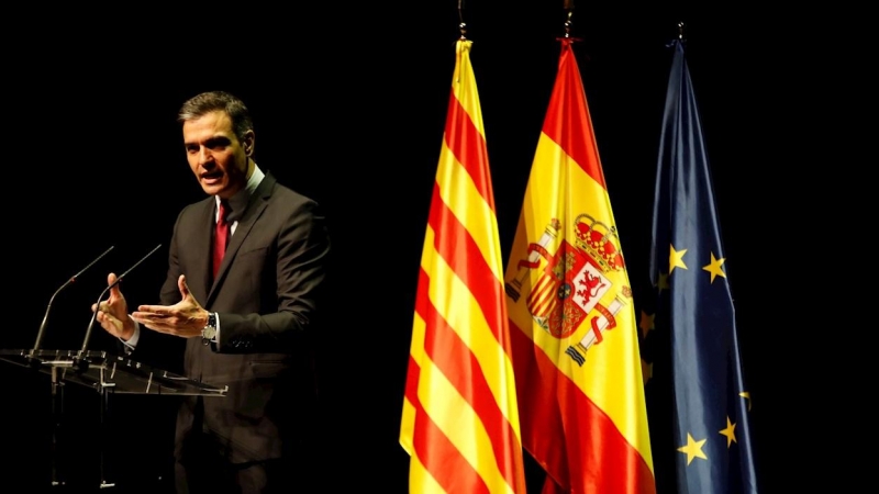 El presidente del Gobierno, Pedro Sánchez, durante su intervención en el Teatre del Liceu de Barcelona.