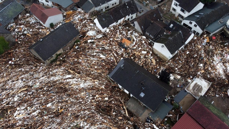 Fotografía tomada por un dron sobre la aldea destruida de Schuld.