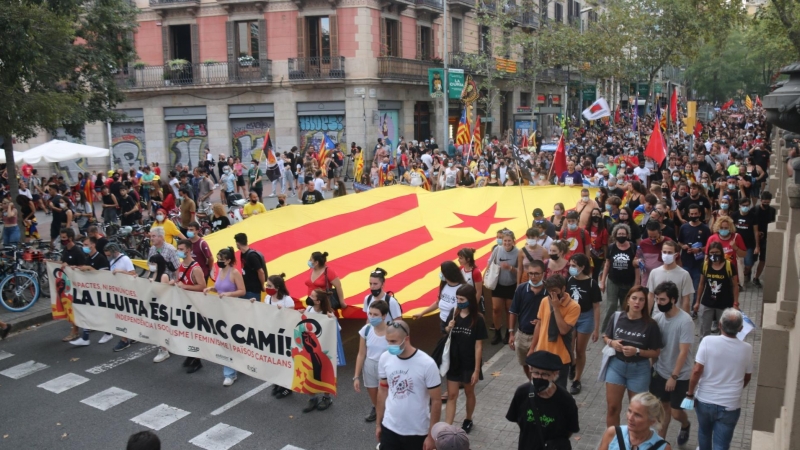 Capçalera de la manifestació de l'Esquerra Independentista aquest 11 de setembre de 2021 a Barcelona.