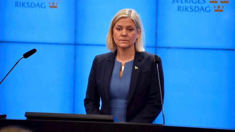 24/11/2021Magdalena Andersson durante una conferencia de prensa después de la votación del presupuesto en el parlamento sueco