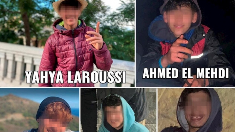 Imagen difundidas por varias organizaciones de los cinco chicos marroquíes desaparecidos tras zarpar desde Ceuta para llegar a las costas andaluzas.