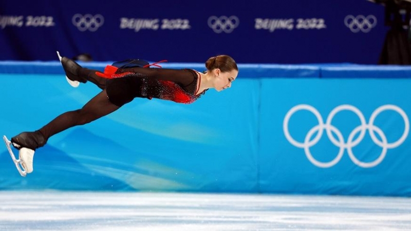 8/2/22-Kamila Valieva de Rusia durante la prueba de Patinaje Individual Femenino - Patinaje Libre del Evento del Equipo de Patinaje Artístico en los Juegos Olímpicos de Beijing 2022, 07 de febrero de 2022.