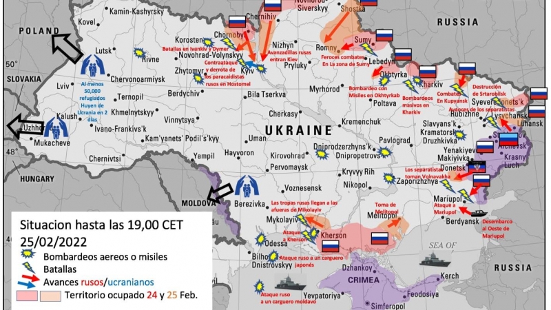 Mapa sobre los bombardeos y avances de Rusia en territorio ucraniano.