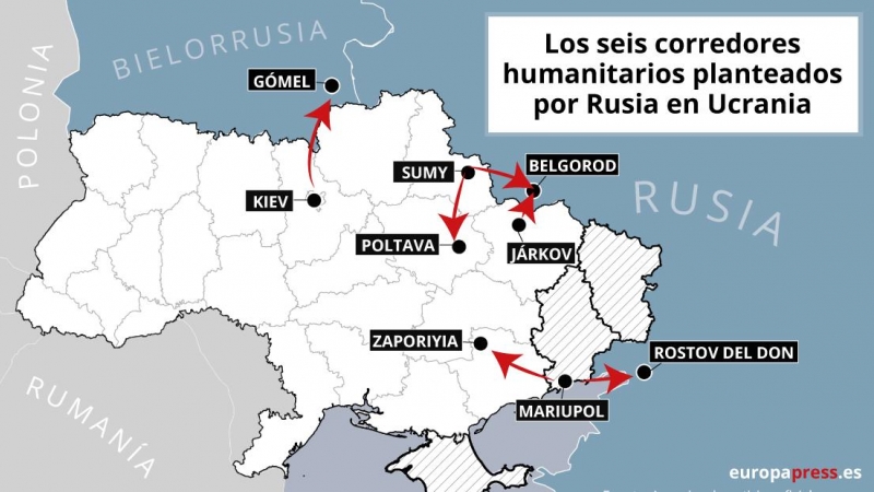 Plan planteado por Rusia para organizar los corredores humanitarios.