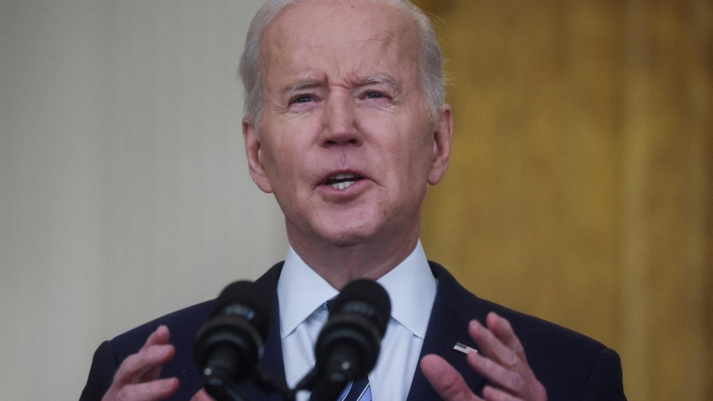 El presidente de Estados Unidos, Joe Biden, durante una alocución sobre el ataque de Rusia a Ucrania, en el Salón Este de la Casa Blanca en Washington, el 24 de febrero de 2022.