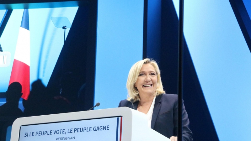 07/04/2022 - Marine Le Pen en un míting a Perpinyà abans de la primera vota de les eleccions presidencials franceses.
