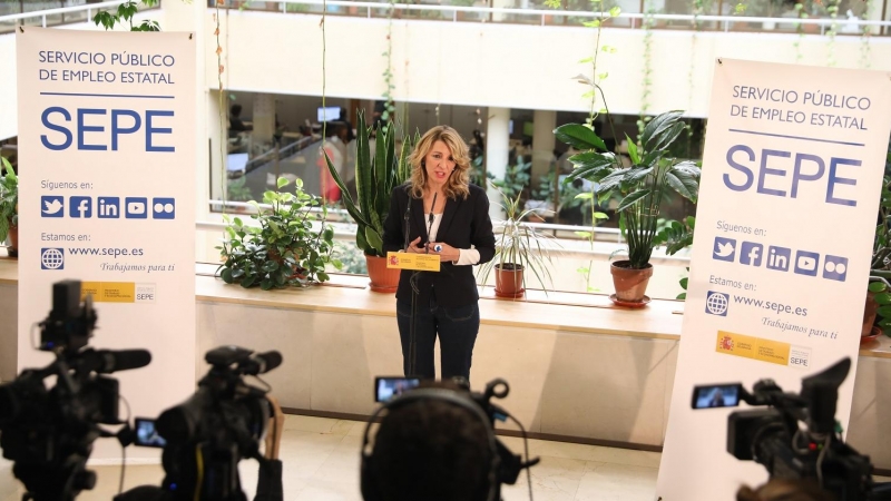 25/04/22. La vicepresidenta segunda del Gobierno y ministra de Trabajo y Economía Social, Yolanda Díaz, en la Dirección general del Servicio Público de Empleo Estatal (SEPE), a 4 de abril de 2022, en Madrid.