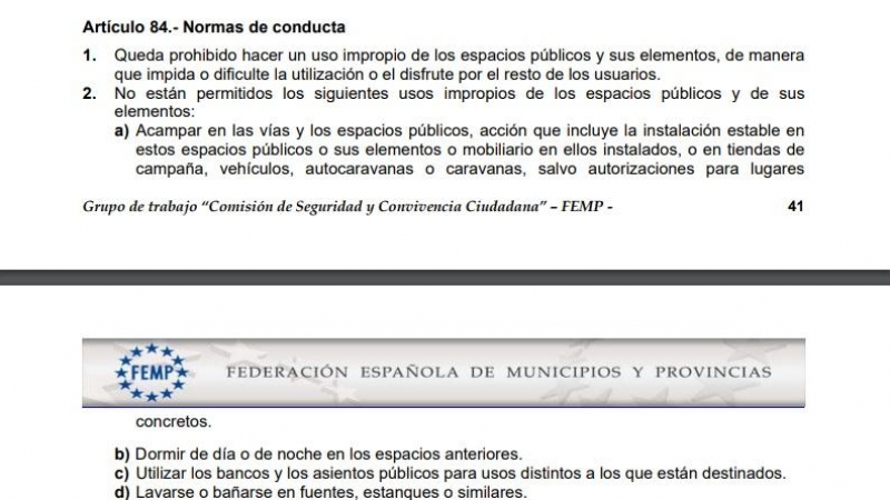 Captura de pantalla del documento 'Ordenanza Tipo de Seguridad y Convivencia Ciudadana' de la FEMP.