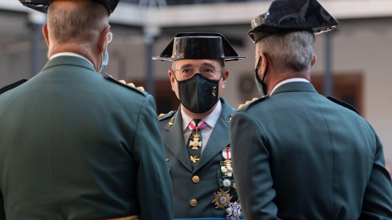 El coronel Diego Pérez de los Cobos (c) durante los actos de celebración de la Patrona de la Guardia Civil, la Virgen del Pilar, a 11 de octubre de 2021, en Madrid, (España).