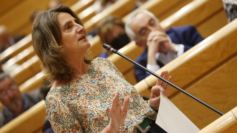 La vicepresidenta tercera y ministra para la Transición Ecológica, Teresa Ribera, durante la sesión de control al Gobierno en el Senado.