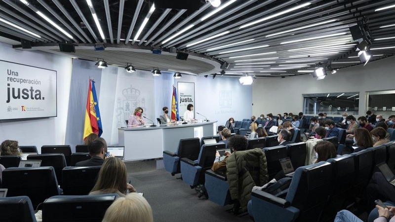 Imagen de una rueda de prensa del Consejo de Ministros en Moncloa durante el pasado mes de marzo.