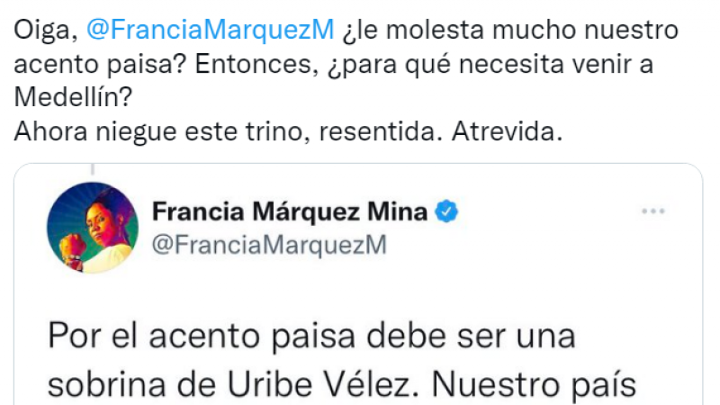 Tuit real de Francia Márquez.