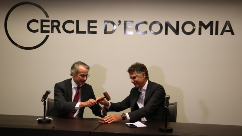 Jaume Guardiola i Javier Faus, desprès de la proclamació dels resultats de les eleccions al Cercle d'Economia.