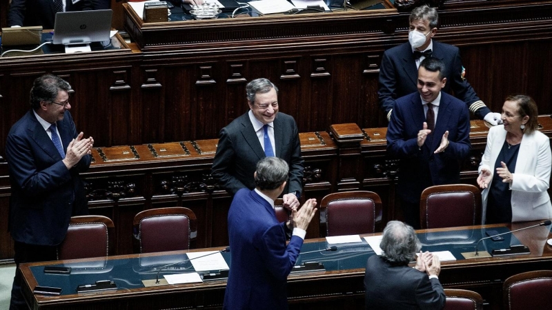 21/07/2022-El exprimer ministro italiano Mario Draghi habla en el Parlamento el 21 de julio en Roma (Italia)