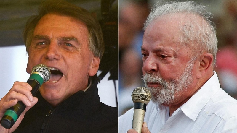 Esta combinación de imágenes creada el 16 de agosto de 2022 muestra al presidente de Brasil, Jair Bolsonaro y al candidato presidencial de la oposición Lula da Silva.