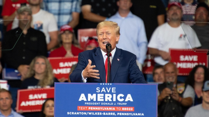 El expresidente de EEUU, Donald Trump, se dirige a sus seguidores en Wilkes-Barre (Pennsylvania) este 3 de septiembre de 2022.