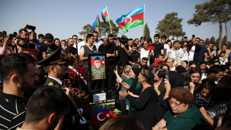 Funeral de un soldado de Azerbaiyán en el conflicto con Armenia. En Bakú, a 14 de septiembre de 2022.