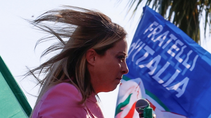 La líder de Hermanos de Italia, Giorgia Meloni, en un acto de partido.