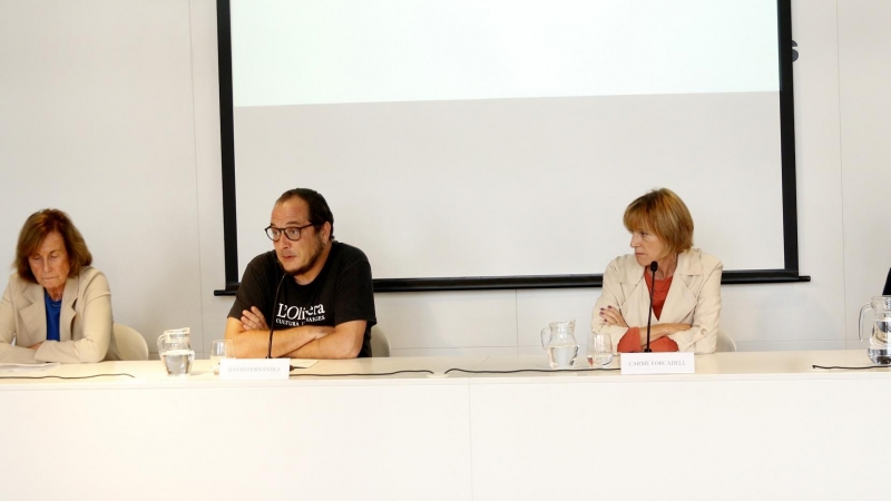 Anna Sallés, David Fernández, l'expresidenta del Parlament Carme Forcadell i l'exconseller Joaquim Forn en una roda de premsa de l’Acord Social per l’Amnistia i l’Autodeterminació.