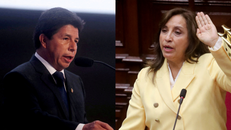 Imagen combinada del expresidente de Perú Pedro Castillo y la nueva presidenta, Dina Boluarte.