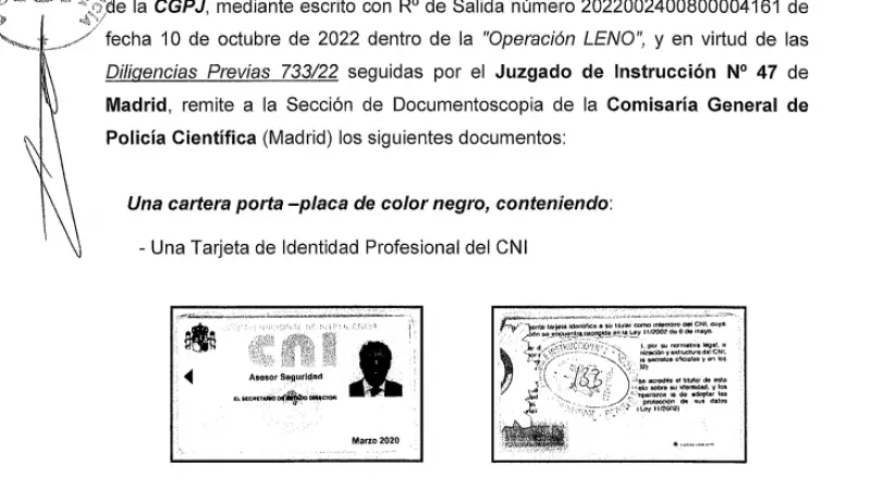 Fragmento del informe de Criminalística sobre el carné del CNI encontrado en casa de Alberto Luceño